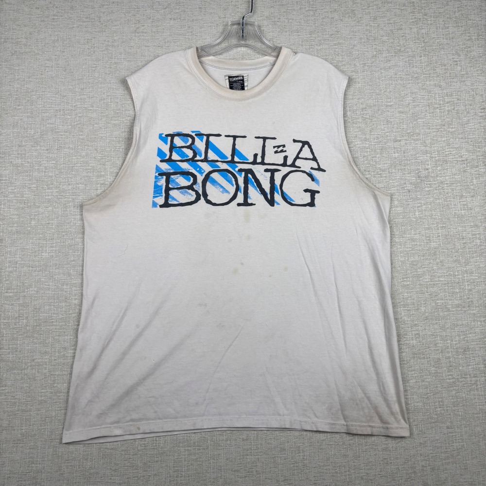 Vintage Billabong Muscle Tee Mens XL Cream Graphic Sleeveless Surf Shirt Y2K